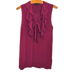Banana Republic Lyla Stretch Sleeveless Ruffle Top Blouse Maroon Women's Small